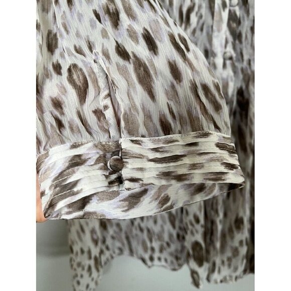 Chicos Animal Print Top XL Brown Sheer Pintuck Neutral Minimalist Resort Classic - Picture 5 of 13